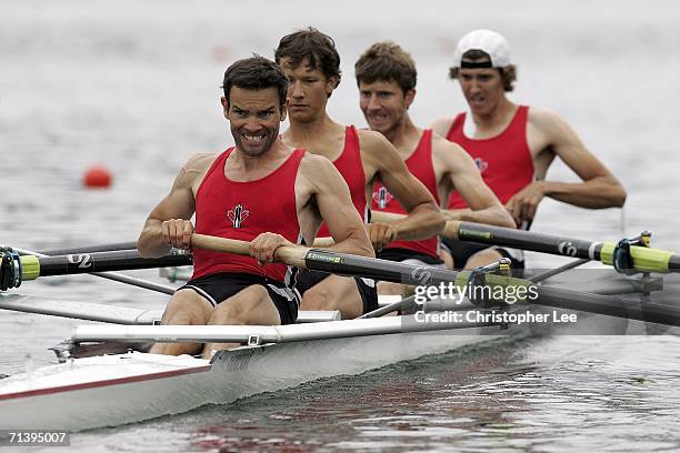 Iain Brambell, John Sasi, Mike Lewis and Terence McKall of Canada in action during the Lightweight Men's Four heat during the Bearing Point Rowing...