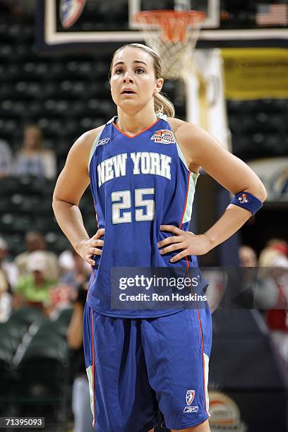 Becky Hammon of the New York Liberty stands on the floor during a game against the Indiana Fever on May 30, 2006 at Conseco Fieldhouse in...