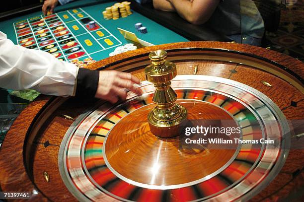 The roulette wheel spins at Caesars Atlantic City July 8, 2006 in Atlantic City, New Jersey. Caesars, along with Atlantic City's 11 other casinos...