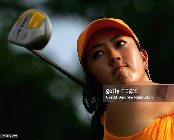 Michelle Wie of USA tees off on the fifth hole during the third round of the HSBC Women's World Match Play Championship on July 8, 2006 at Hamilton...