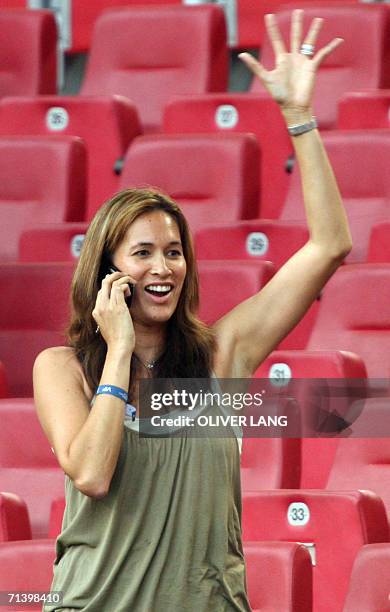 Debbie Klinsmann, the wife of German head coach Juergen Klinsmann is seen prior to the World Cup 2006 third place play-off football game Germany...