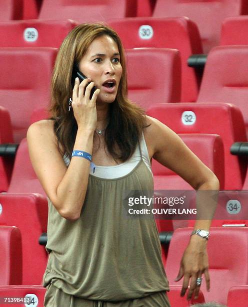Debbie Klinsmann, the wife of German head coach Juergen Klinsmann is seen prior to the World Cup 2006 third place play-off football game Germany...