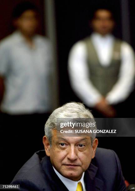 Mexican presidential candidate for last Sunday's election, Andres Manuel Lopez Obrador, of Democratic Revolutionary Party , speaks during a...