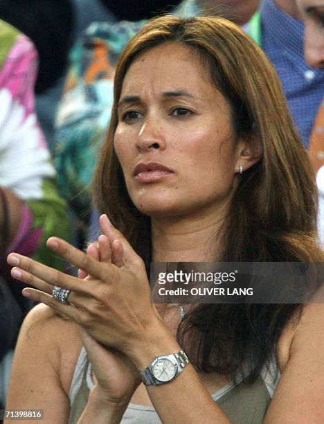 Debbie Klinsmann, US-born wife of German head coach Juergen Klinsmann, looks on at the start of the third-place playoff 2006 World Cup football match...
