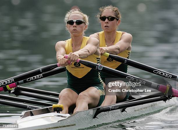 Amber Halliday and Marguerite Houston of Australia compete in the Lightweight Women's Double Sculls Semi Final during the Rowing World Cup III Day 2...