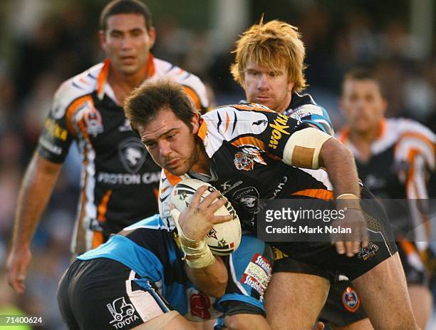 John Skandalis of the Tigers in action during the round 18 NRL match between the Cronulla Sharks and Wests Tigers played at Toyota Park on July 9,...