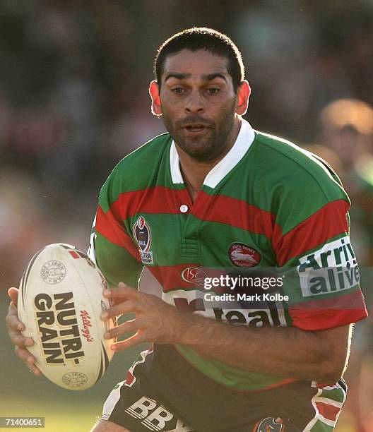 David Peachey of the Rabbitohs runs the ball during the round 18 NRL match between the St.George Illawarra Dragons and the South Sydney Rabbitohs...