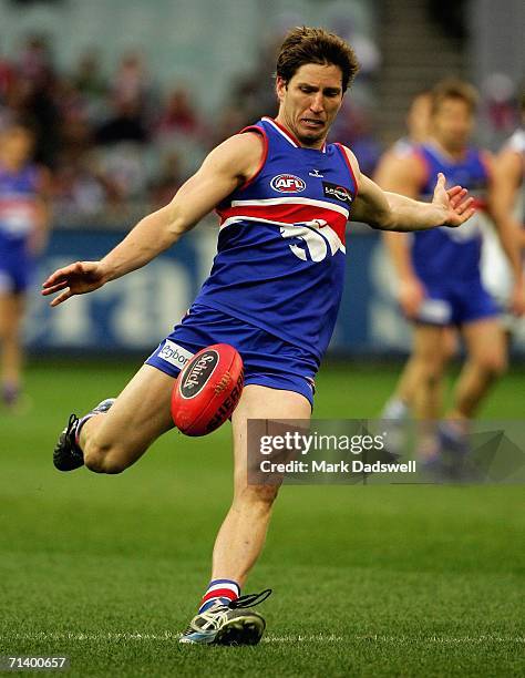 Matthew Boyd of the Bulldogs passes to a teammate during the round fourteen AFL match between the Western Bulldogs and the Kangaroos at the Melbourne...