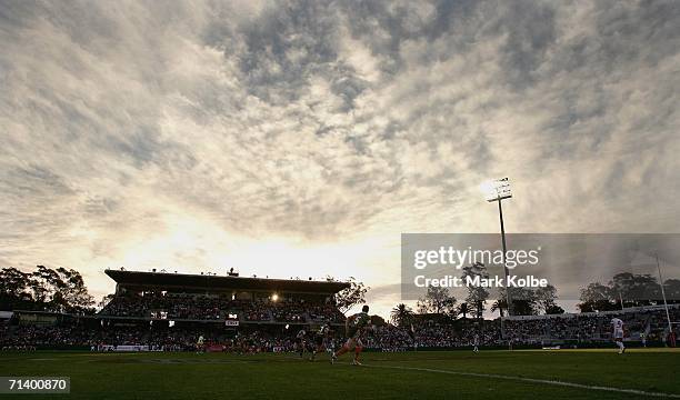 General view of the action during the round 18 NRL match between the St.George Illawarra Dragons and the South Sydney Rabbitohs played at OKI Jubilee...