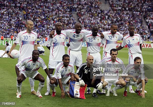 The French team pose for the cameras, prior to kickoff during the FIFA World Cup Germany 2006 Final match between Italy and France at the Olympic...