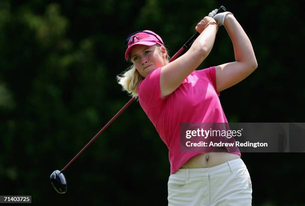 Brittany Lincicome hits her tee shot on the ninth during the Finals of the HSBC Women's World Match Play Championship at Hamilton Farm Golf Club on...
