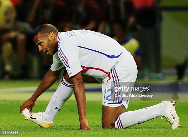 Thierry Henry of France stretches during the FIFA World Cup Germany 2006 Final match between Italy and France at the Olympic Stadium on July 9, 2006...