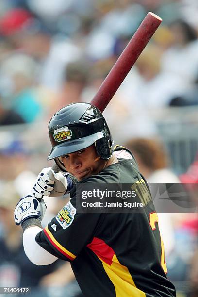 Jose Tabata of the World Team warms up against the U.S.A. Team during the XM Satellite Radio All-Star Futures Game at PNC Park on July 9, 2006 in...