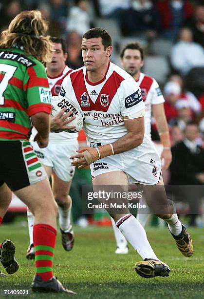 Jason Ryles of the Dragons in action during the round 18 NRL match between the St George Illawarra Dragons and the South Sydney Rabbitohs played at...