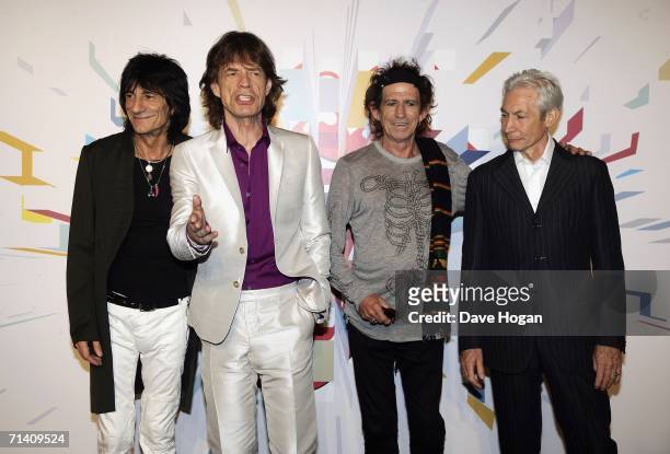 The Rolling Stones members Ron Wood, Mick Jagger, Keith Richards and Charlie Watts attend a photocall ahead of tomorrow's concert, at Hotel Principe...