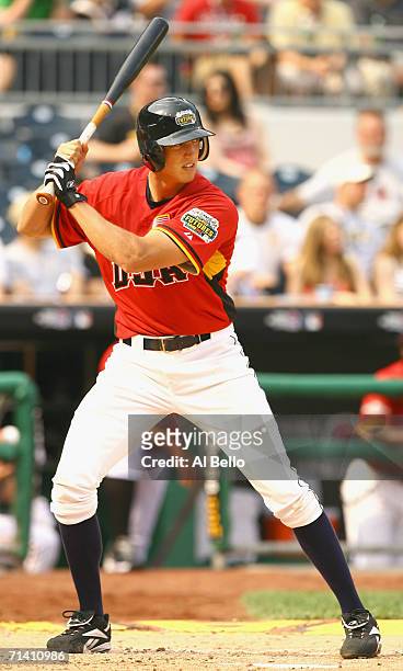Hunter Pence of the U.S.A. Team bats during the XM Satellite Radio All-Star Futures Game against the World Team at PNC Park on July 9, 2006 in...
