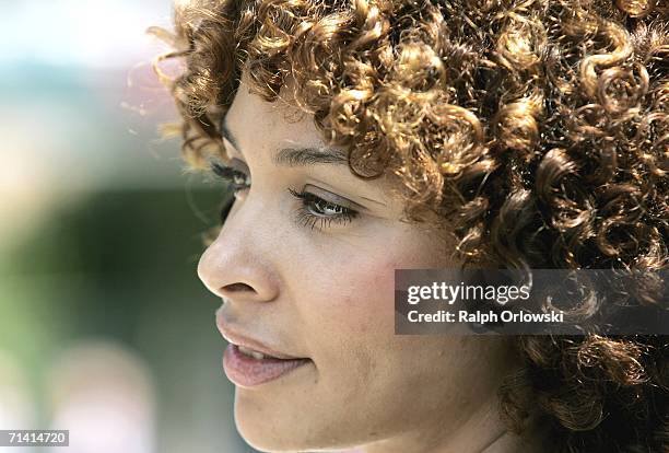 German singer Joy Delanane, ambassadress for the United nations "UN-Milenium-Campaign", looks on after the opening ceremony of the German United...