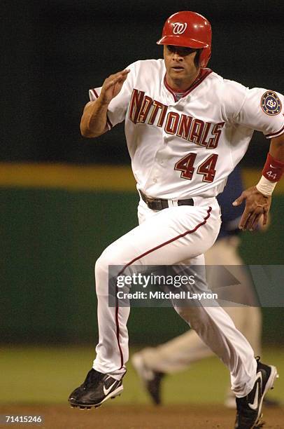 Alex Escobar of the Washington Nationalss runs to third base during a baseball game against the San Diego Padres on July 7, 2006 at RFK Stadium in...