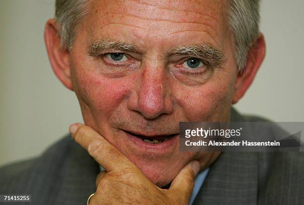 German Interior Minister Wolfgang Schaeuble seen during a interview before the FIFA World Cup Germany 2006 Semi-final match between Portugal and...