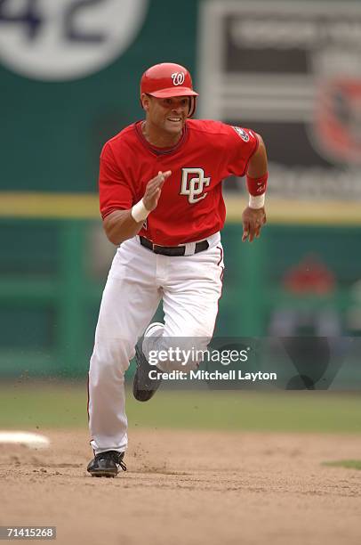 Alex Esxcobar of the Washington Nationals runs to third base during a baseball game against the San Diego Padres on July 9, 2006 at RFK Stadium in...