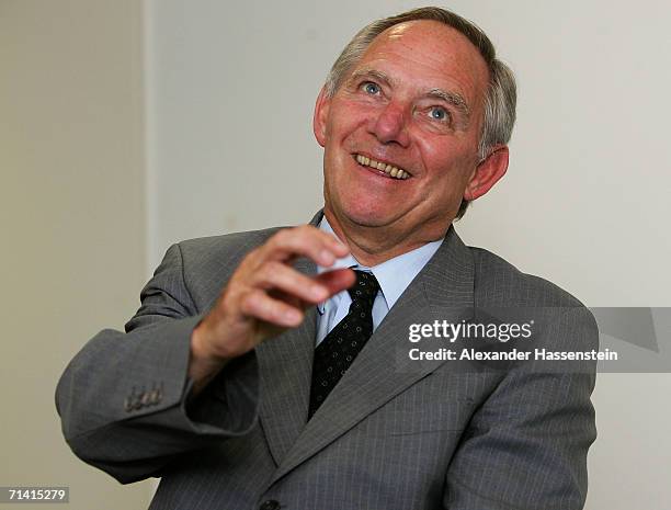 German Interior Minister Wolfgang Schaeuble seen during an interview before the FIFA World Cup Germany 2006 Semi-final match between Portugal and...