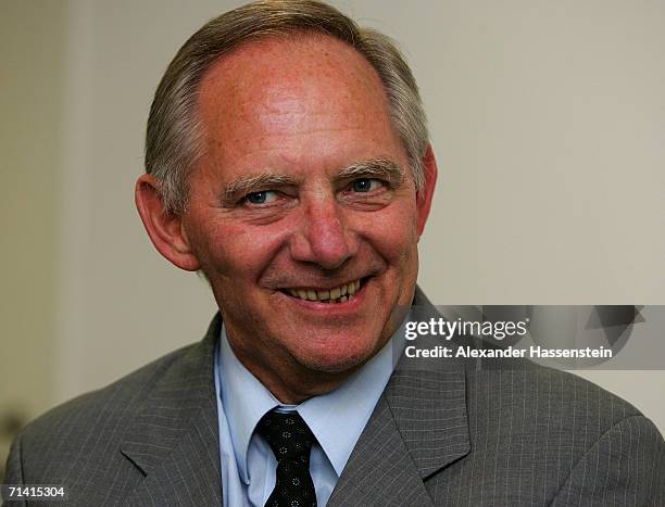 German Interior Minister Wolfgang Schaeuble seen during an interview before the FIFA World Cup Germany 2006 Semi-final match between Portugal and...