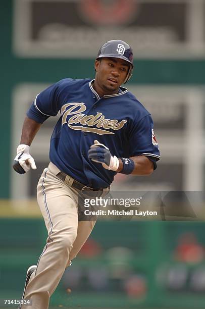 Josh Barfield of the San Diego Padres runs to second third base during a baseball game against the Washington Nationals on July 9, 2006 at RFK...