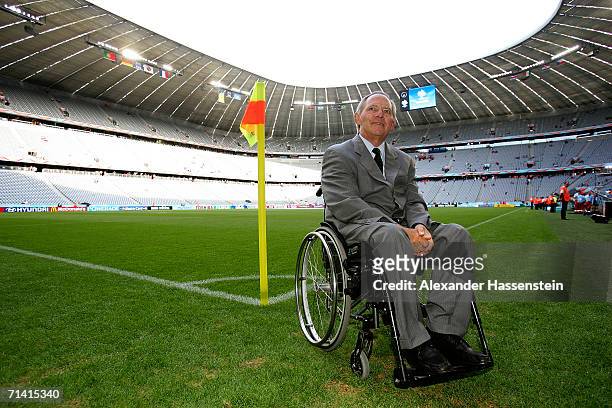 German Interior Minister Wolfgang Schaeuble seen during an interview before the FIFA World Cup Germany 2006 Semi-final match between Portugal and...