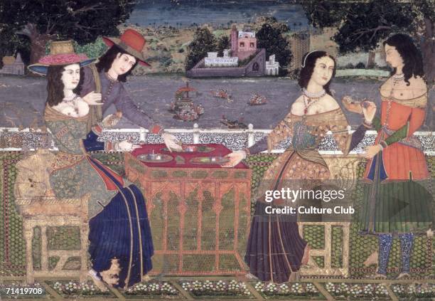 Portuguese women eating a meal, Goa