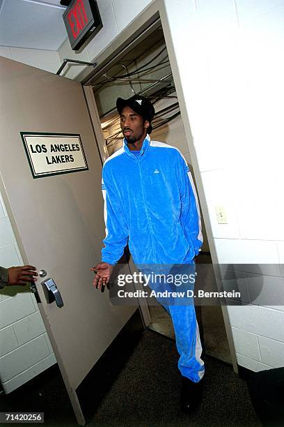 Kobe Bryant of the Los Angeles Lakers enters the team locker room prior to taking on the Indiana Pacers during Game Four of the 2000 NBA Finals...