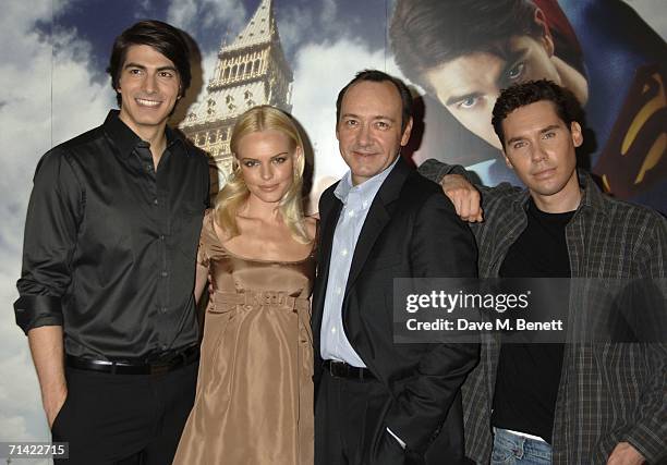 Actors Brandon Routh, Kate Bosworth, Kevin Spacey and director Brian Singer attend the photocall of 'Superman Returns' held at the Dorchester Hotel...