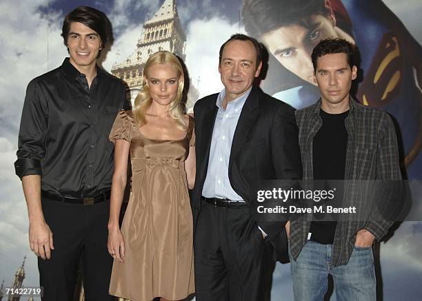 Actors Brandon Routh, Kate Bosworth, Kevin Spacey and director Brian Singer attend the photocall of 'Superman Returns' held at the Dorchester Hotel...