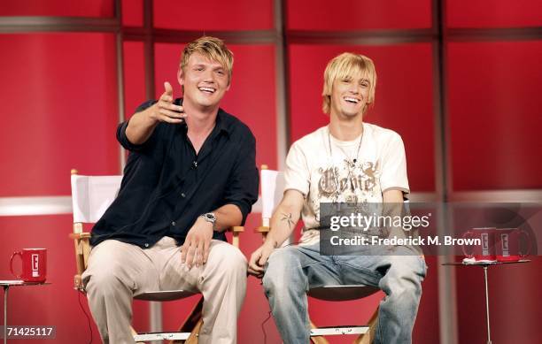 Nick Carter and Aaron Carter speak during the 2006 Summer Television Critics Association press tour for the E Entertainment Network at the Ritz...