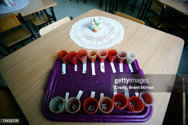 View of the HIV medication that will be given to children at the Makeevka Specialised Orphanage for Children with HIV and Aids on August 17, 2005 in...