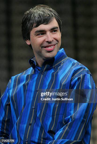 Google founder Larry Page talks with members of the media at Google Press Day 2006 May 10, 2006 in Mountain View, California.