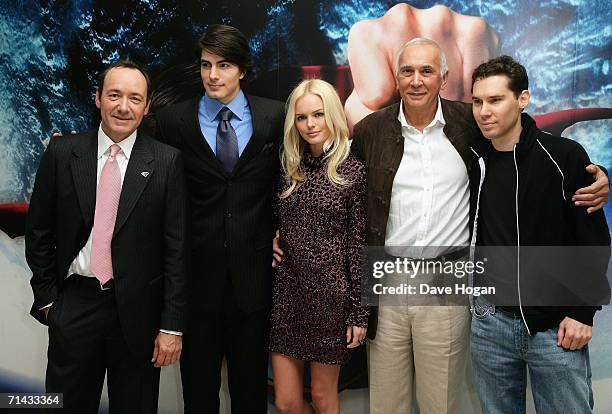 Actors Kevin Spacey, Brandon Routh, Kate Bosworth and Frank Langella and director Bryan Singer arrive at the UK Premiere of "Superman Returns" at...