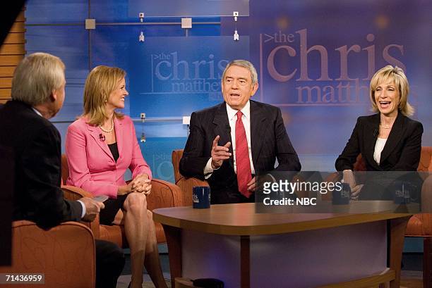 In this handout from NBC Universal, Dan Rather of HDNet speaks as he joins "The Chris Matthews Show" round table with Chris Matthews, host of "The...