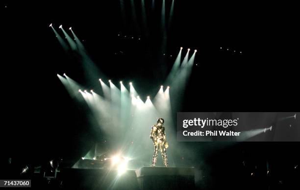 Michael Jackson performs on stage during is "HIStory" world tour concert at Ericsson Stadium November 10, 1996 in Auckland, New Zealand.