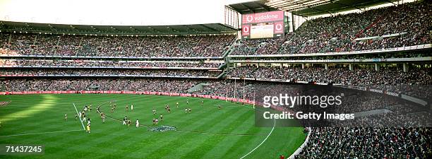 General view of match action during the AFL Grand Final between the Port Adelaide Power and the Brisbane Lions at the Melbourne Cricket Ground...