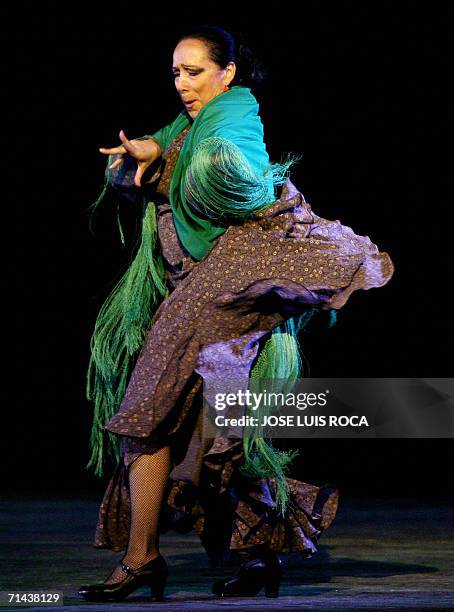 Spanish flamenco dancer Cristina Hoyos performs during a flamenco representation of "Romancero gitano" of Spanish poet Federico Garcia Lorca, in...