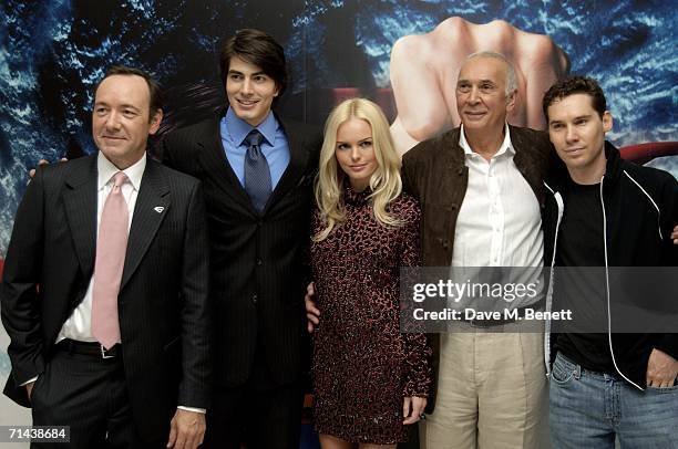 The cast of Superman Returns Kevin Spacey, Brandon Routh, Kate Bosworth, Frank Langella and director Bryan Singer arrive at the UK premiere of...