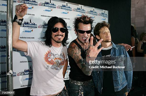 Musicians Gilby Clarke, Tommy Lee and Jason Newsted arrive at the kick off party for ''Rockstar: Supernova'' at the Roxy on July 13, 2006 in Los...