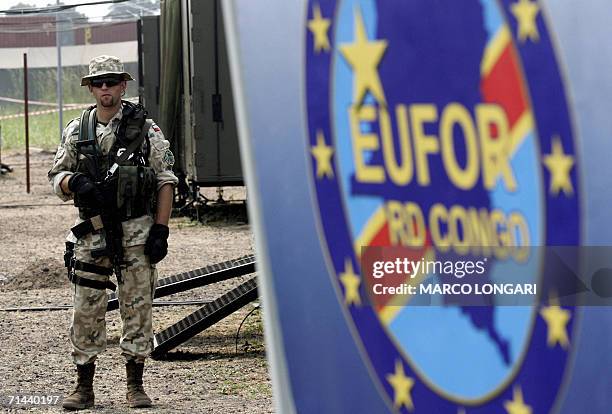 Kinshasa, Democratic Republic of the Congo: A Polish military policeman, belonging to the European Force in charge of securing the 30 July 2006...