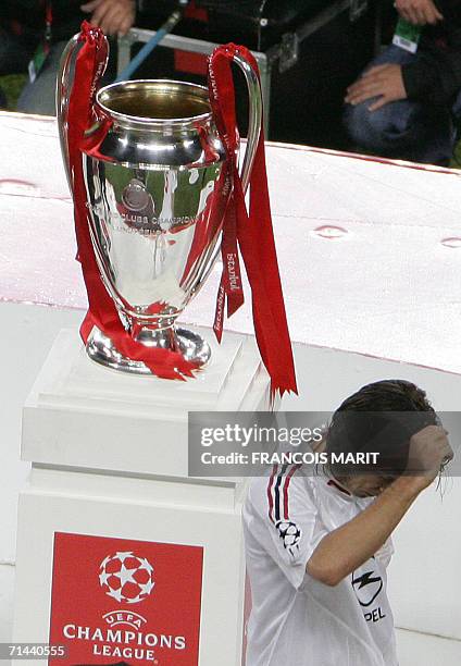 Picture taken 25 May 2005 of AC Milan's Italian midfielder Andrea Pirlo reacting at the end of the UEFA Champions league football final AC Milan vs...