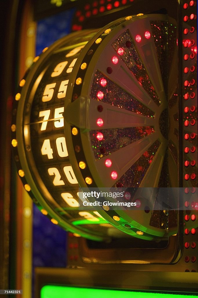 Close-up of an illuminated number wheel in a casino, Las Vegas, Nevada, USA