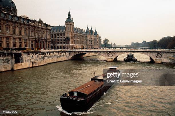 high angle view of a luxury barge, paris, france - péniche-commerciale photos et images de collection