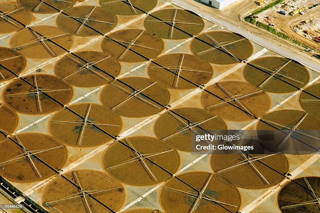 Aerial view of a sewage treatment plant, Baltimore, Maryland, USA