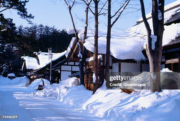 houses covered with snow, sapporo, japan - 札幌市 ストックフォトと画像