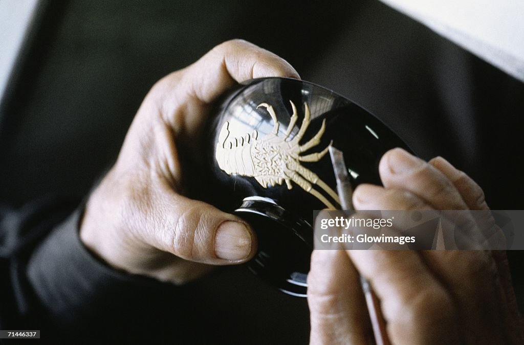 Close-up of a lackware craftsman, Okinawa, Japan