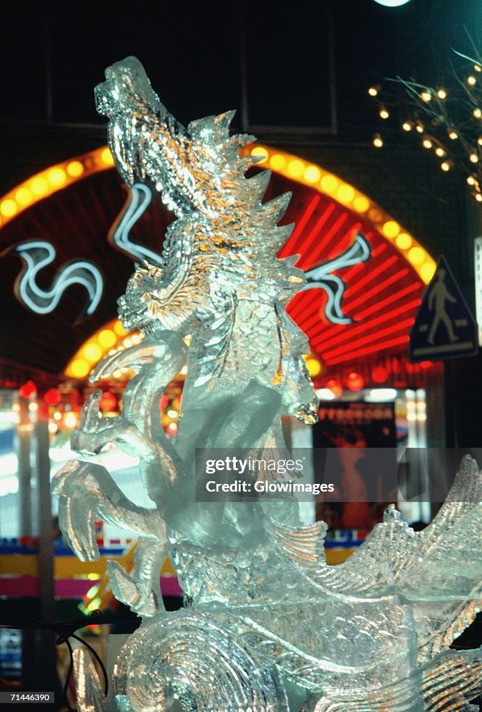 Close-up of a dragon ice sculpture, Snow Festival, Sapporo, Japan